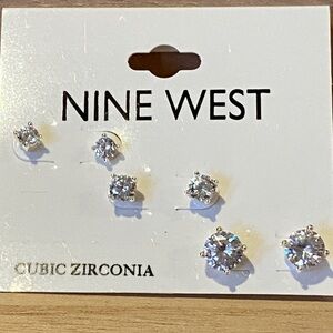 NWT Nine West Silver Cubic Zirconia Earring Trio
